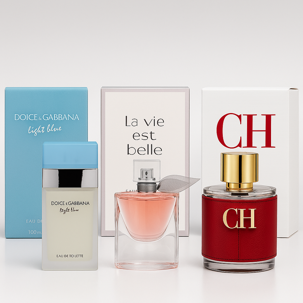 Combo Diva Alta Gama | Dolce & Gabbana Light Blue | Lancôme La Vie Est Belle | Carolina Herrera CH | 100 ML