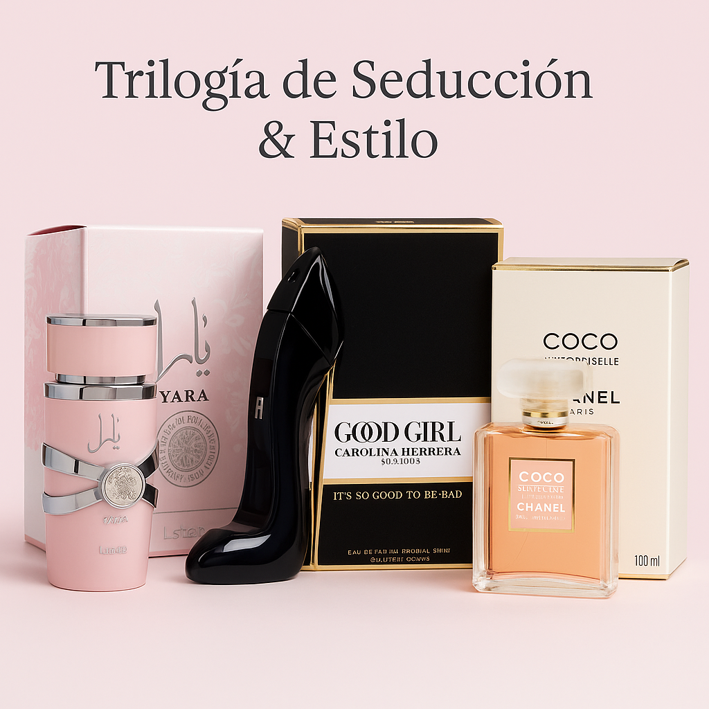 Trilogía de Seducción & Estilo | Lattafa Yara 100ML | Carolina Herrera Good Girl 100ML | Chanel Coco Mademoiselle 100ML