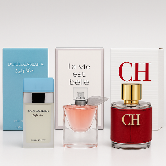 Combo Diva Alta Gama | Dolce & Gabbana Light Blue  | Lancôme La Vie Est Belle | Carolina Herrera CH | 100 ML