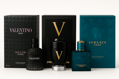 Pack de Alta Gama Hombre | Valentino Uomo | Paco Rabanne Invictus Victory | Versace Eros | 100 ML