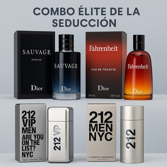 Combo Élite de la Seducción | Dior Sauvage 100ML | Dior Fahrenheit 100ML | Carolina Herrera 212 VIP Men 100ML | Carolina Herrera 212 Men NYC 100ML