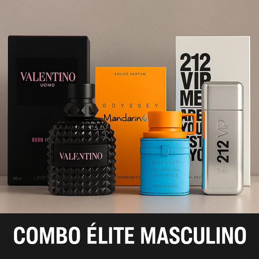 Combo Élite Masculino | Valentino Uomo Born in Roma 100ML | Armaf Odyssey Mandarin Sky 100ML | Carolina Herrera 212 VIP Men 100ML
